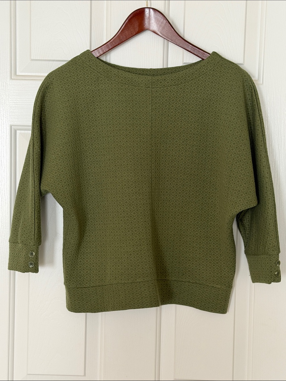 3RD + MALT Olive Green Textured Dolman Sleeve Top Small S Boxy Knit Blouse